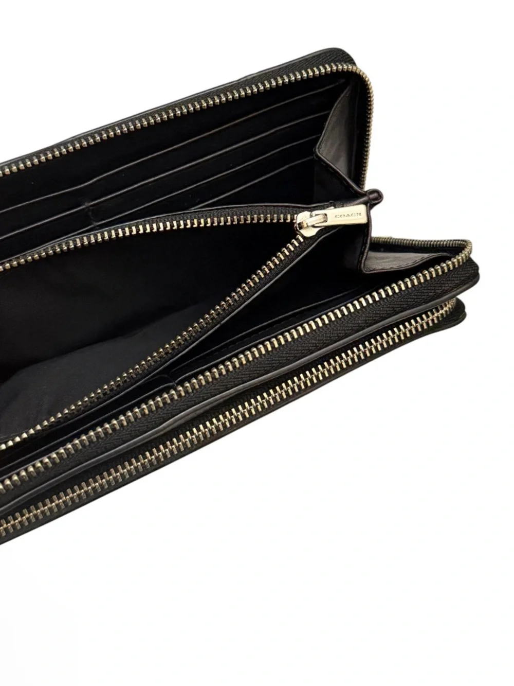COACH - BLACK SOFT LEATHER LONG DOUBLE ZIP AROUND WALLET